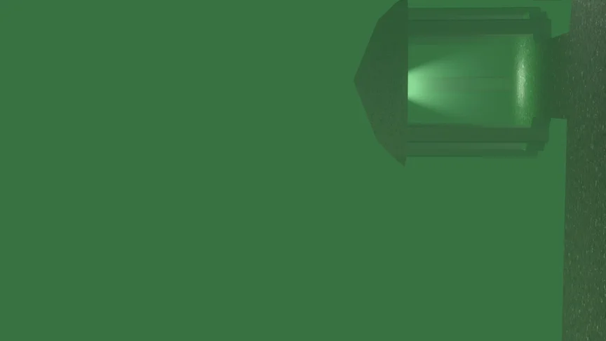 A puzzle showing flipped room and a walkway. Light casts into the room, which is floating in a green void.